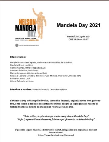 Mandela Day 2021 - Giornata internazionale per la cultura della Pace